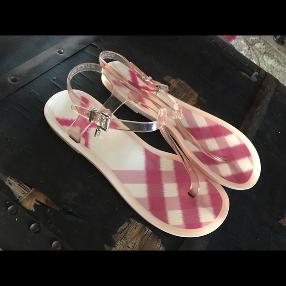 BURBERRY PINK T- STRAP Rubber Sandals - Picture 1 of 6